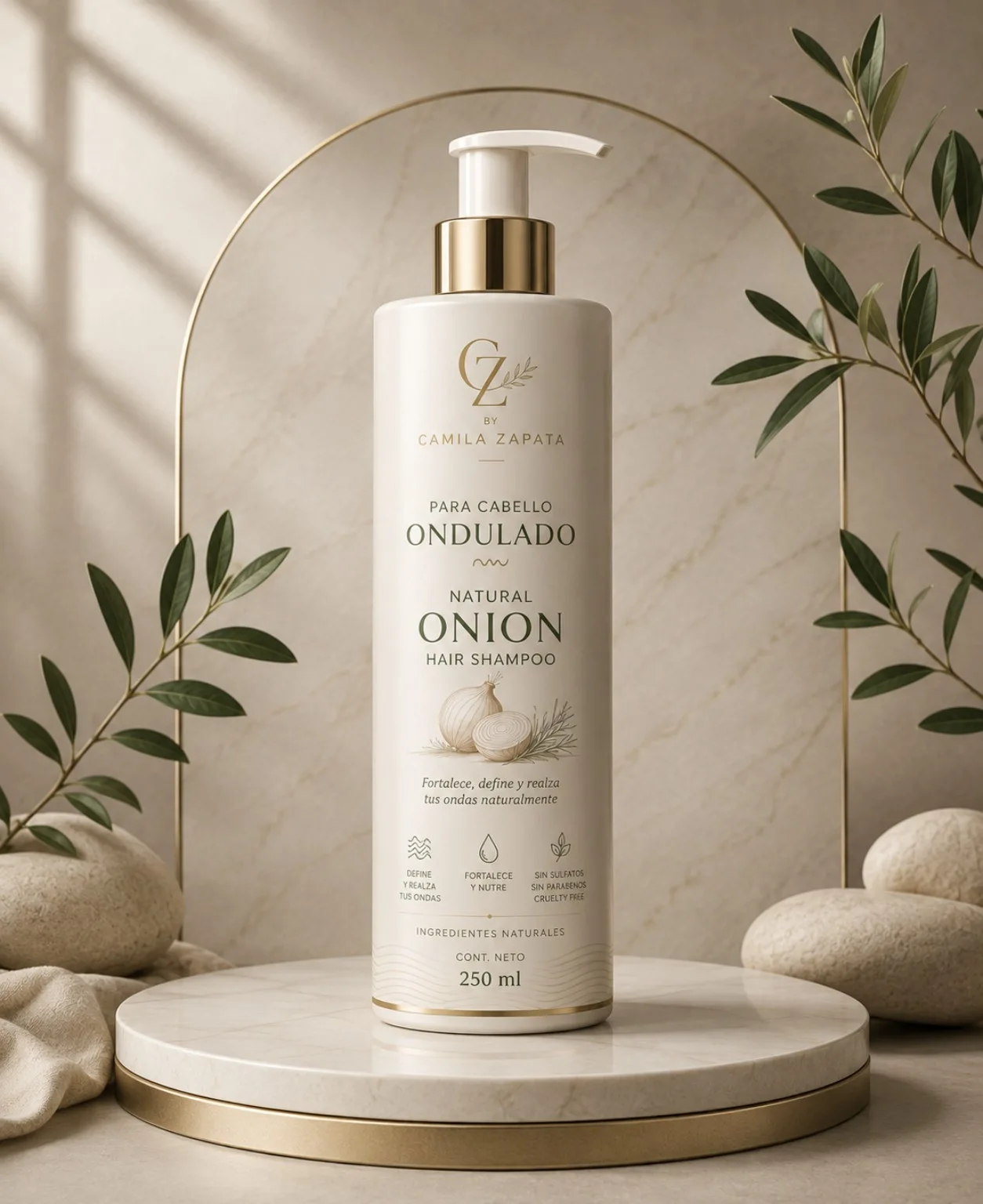Presentación de Natural Onion para cabello ondulado